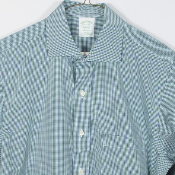 NWOT Brooks Brothers 15.5-32 Men's Dress Shirt Glue Green White Guncheck - Picture 1 of 6
